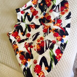 Amanda & Chelsea White Floral Brushstroke Skirt with Red, Black & Green Accents